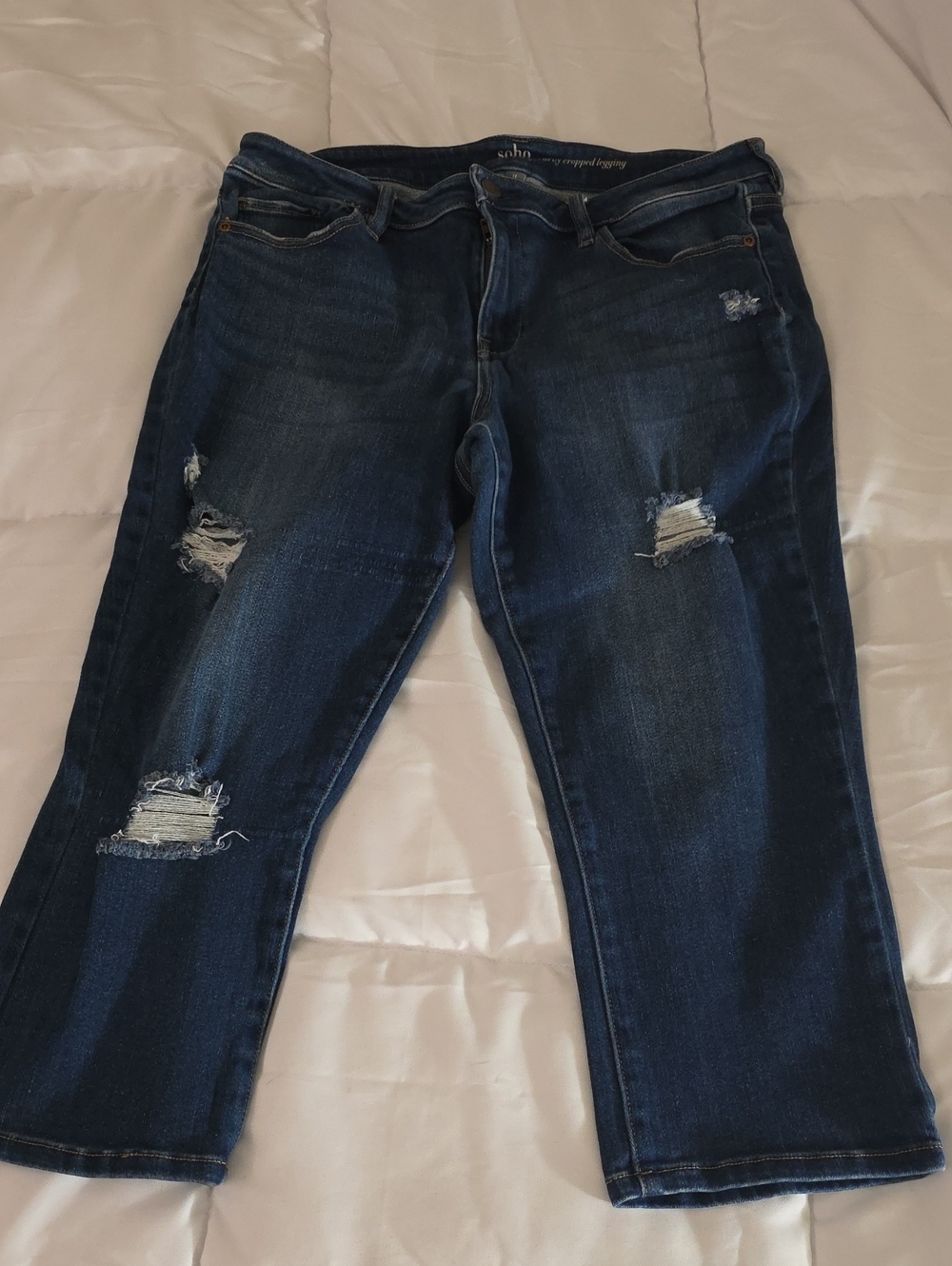 Soho Indigo Ripped Curvy Cropped  Legging Jeans Size 14